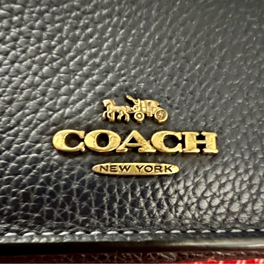 Coach Black Crossbody Bag with Floral Insets with Brass Accents and Strap. - Picture 7 of 14